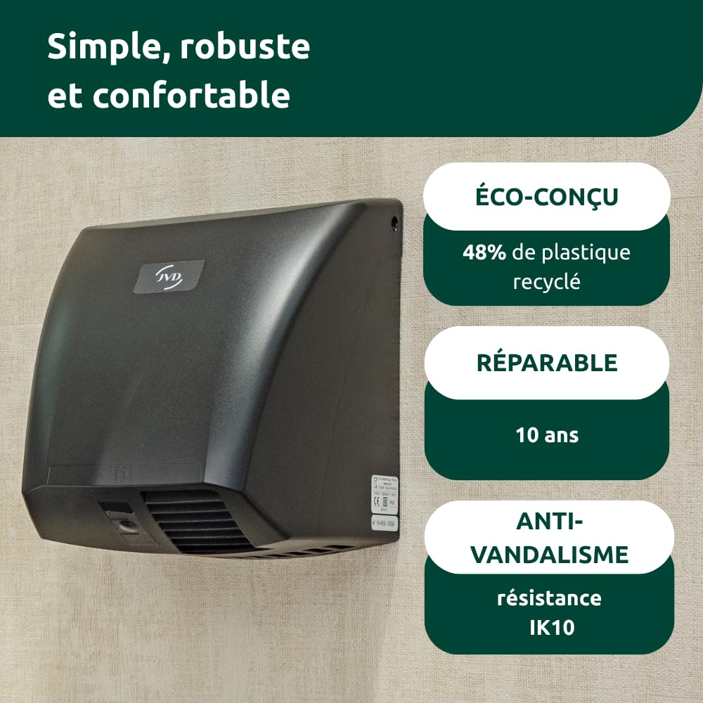 JVD - Sèche-Mains Zephyr Noir - Matériel Professionnel