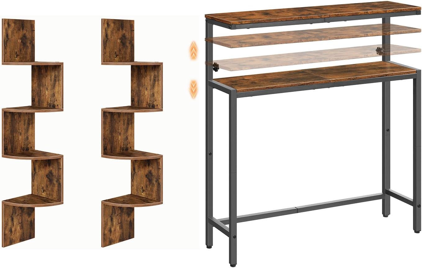 HOOBRO Corner Shelf Wall-Mounted and Narrow Console Table with Adjustable Height (31.5"-37.4"), Corner Shelves for Wall, Small Entryway Table, BF25BJP201-BF96XG01