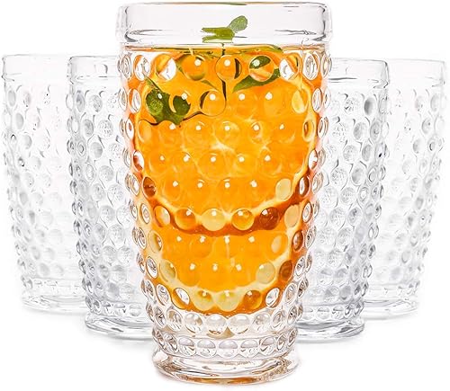 G Hobnail Glassware - Juego de 6 vasos para bebidas heladas antiguas de 13.3 onzas, vasos altos de alta calidad para jugo, cóctel, vino mojito,