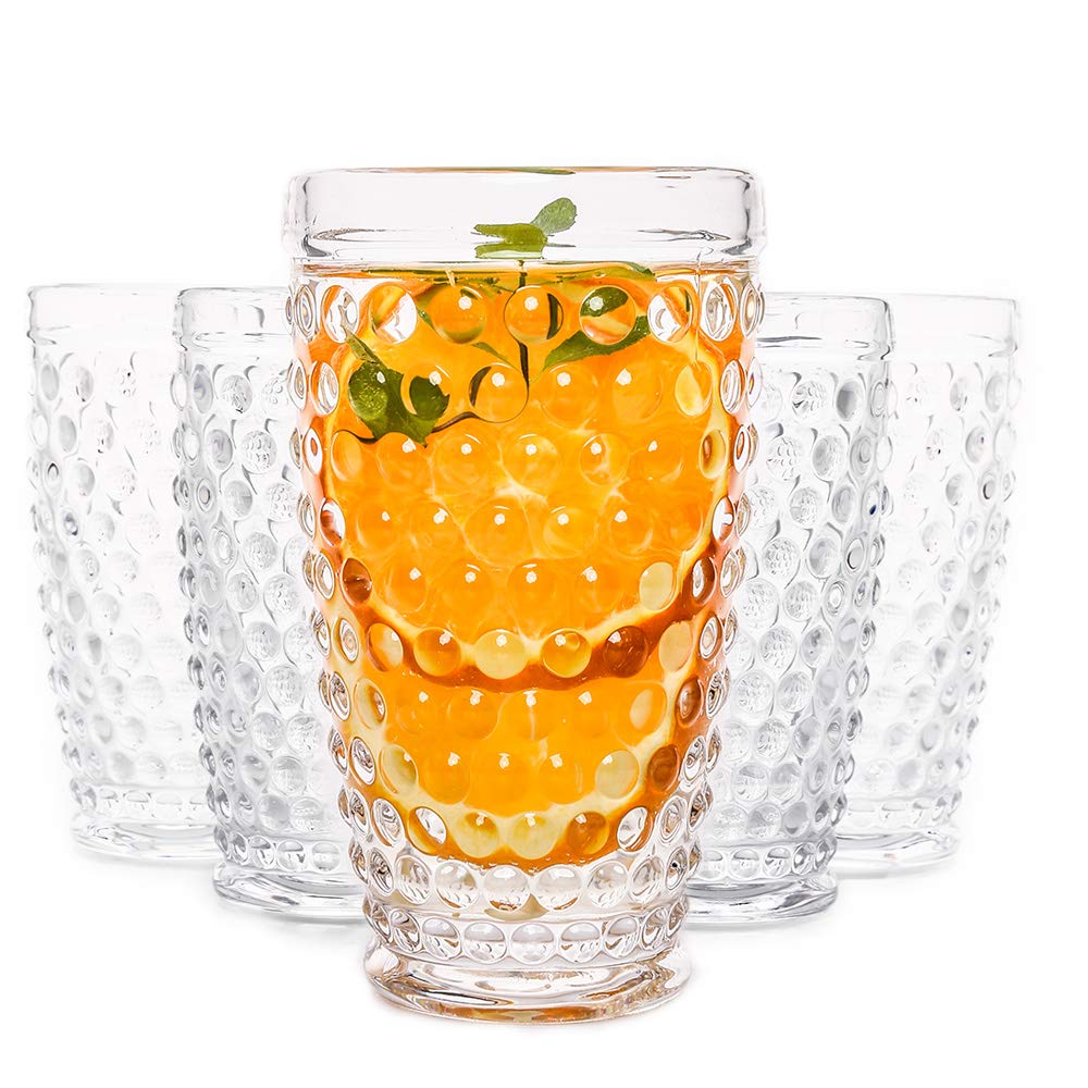G Hobnail Glassware 6 Set Old Fashioned Iced Beverage Drinking Glasses 13 3 oz Premium Tall Highball Water