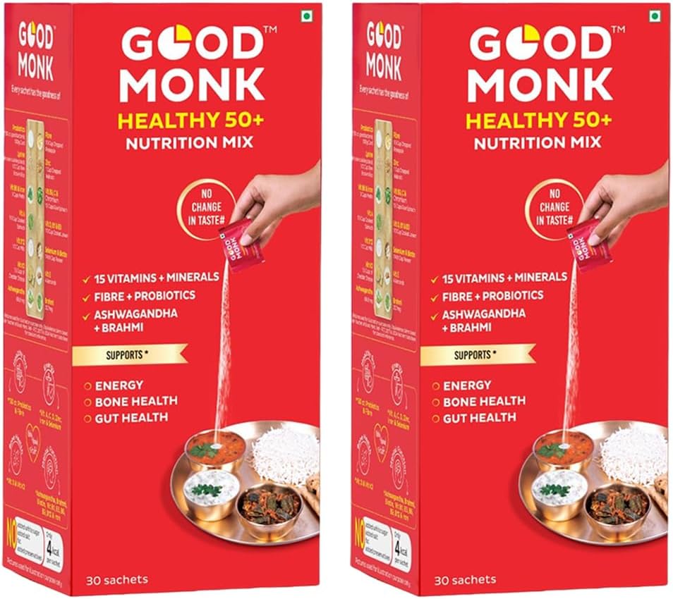 - Good Monk Healthy 50+ Multivitamin for Senior Men & Women | For Energy, Bone & Gut Health | With Probiotics, Fibre, Ashwagandha, Vit. B12, C, D, Iron, Zinc | Add To Food - No Taste Change | 60 Sachets