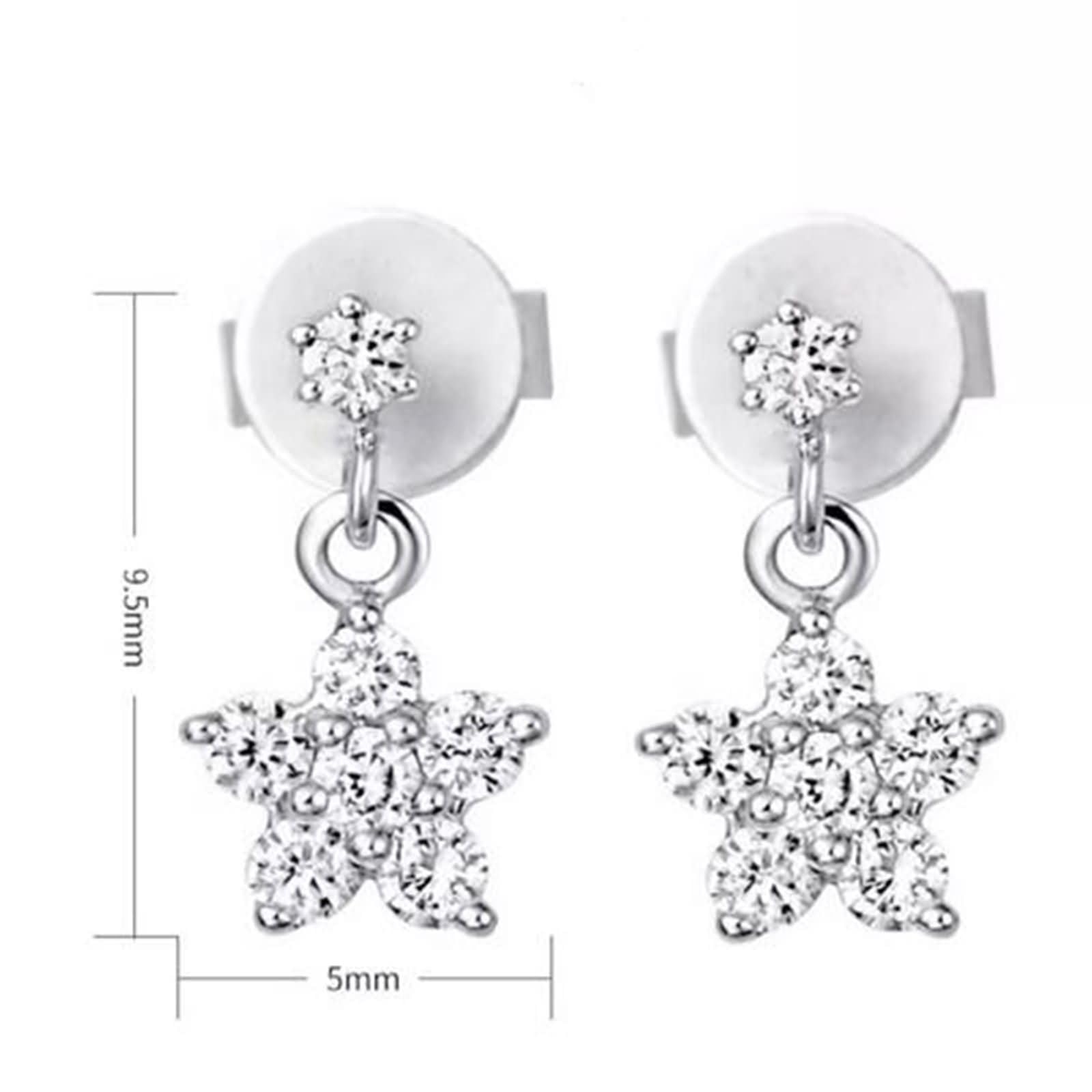 Pendiente Mujer Oro Blanco 9K / 14K / 18Kt, Flor con Diamante de 0.26ct, Pendientes Boda Plata para Mujer