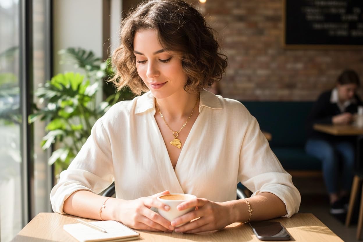 18K PVD Gold Stainless Steel Fish Pendant Necklace with Paperchain Style Chain, Spring Clasp - Image 4