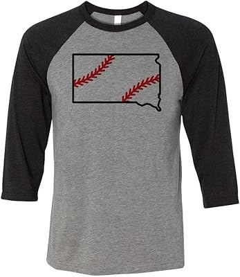 State Shape Baseball South Dakota Three-Quarter Raglan Sleeve Baseball Shirt Unisex Medium Grey/Black
