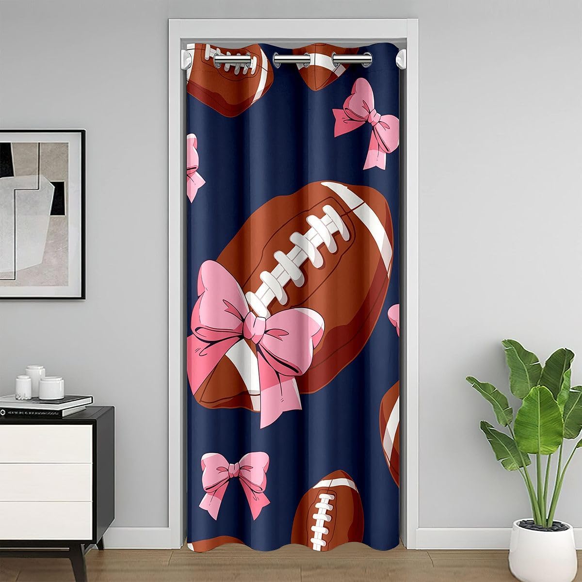 Feelyou Basketball Door Curtain for Doorway Window 34" x 80" Pink Bow Insulated Temporary Room Dividers Gaming Sports Closet Cover Gift for Basketball Lover Bedroom Living Room Coquette Aesthetic image 4