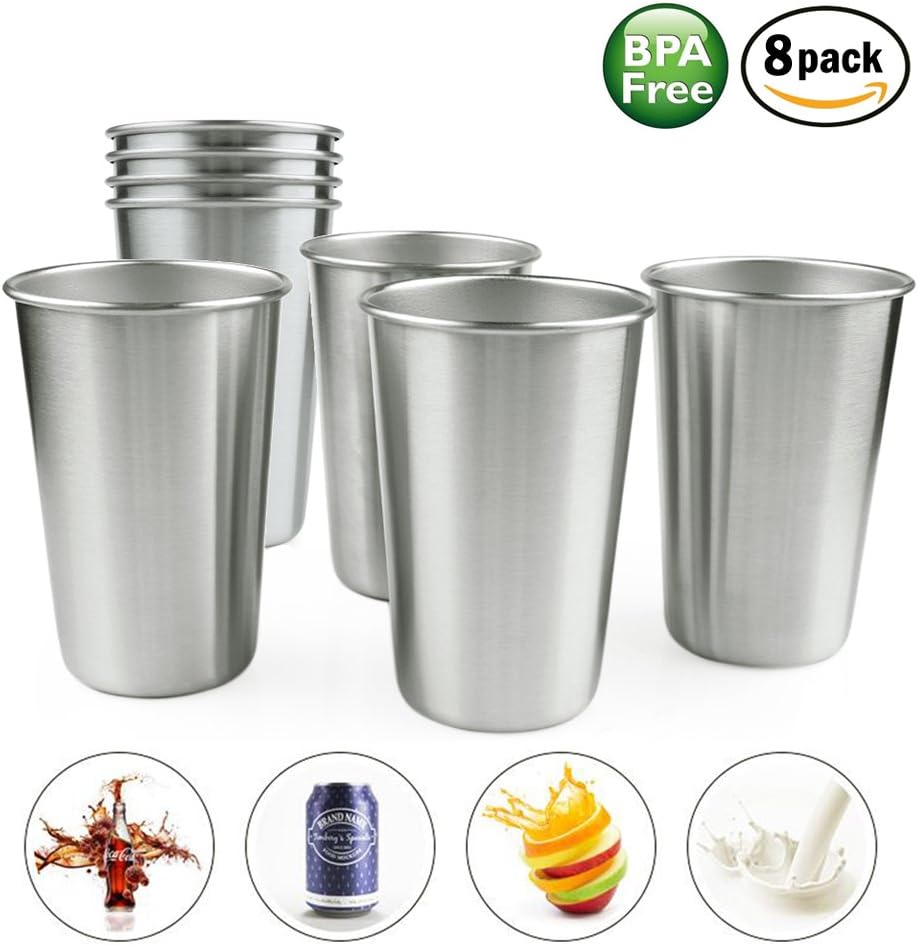 Evantek Stainless Steel Cup Set 4 Pack 500ml Simple Modern Stainless Steel Tumbler Mug, for Beer Juice Milk