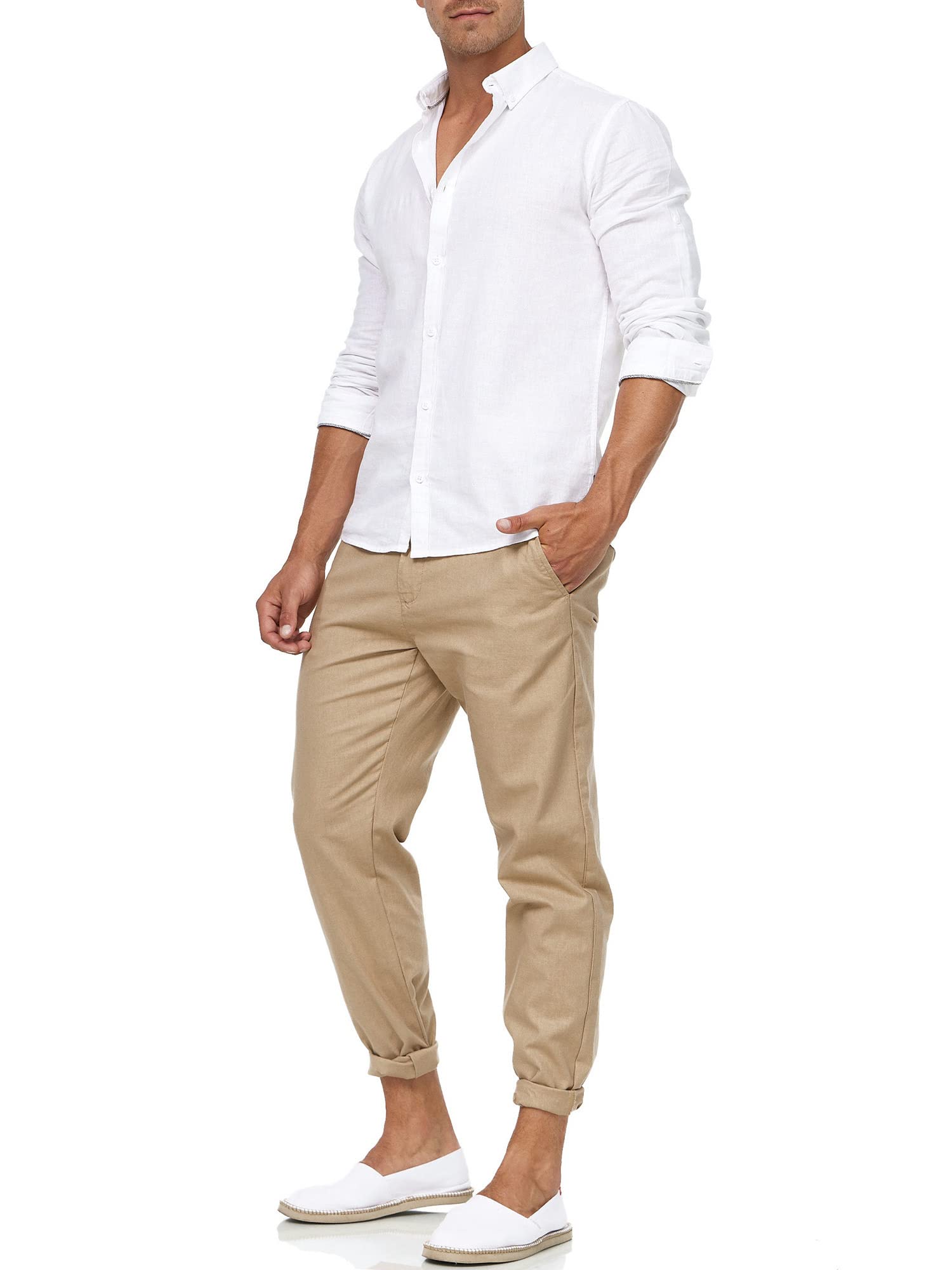 Indicode Hommes Veneto Pants | Pantalon en Lin et Coton