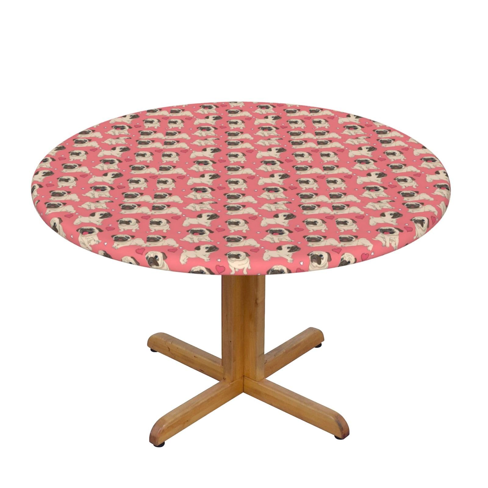 PPHGUT Funny Cartoon Pug Puppy Dog Print Round Tablecloth Family Table Cover Kitchen Wedding Party Everyday Outdoor