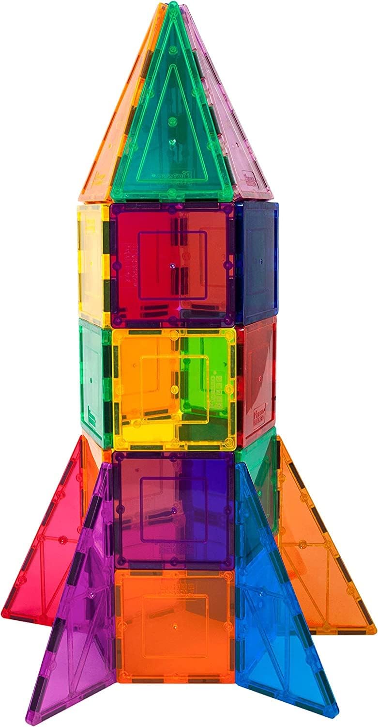 PicassoTiles School, Hospital, Police Station + 32pc Rocket Booster, 80pc 3-in-1 Theme Magnet Self Adhesive Backing Stick-On Puzzle Graphic Kit and Overlay Maps for Magnetic STEM Building Blocks