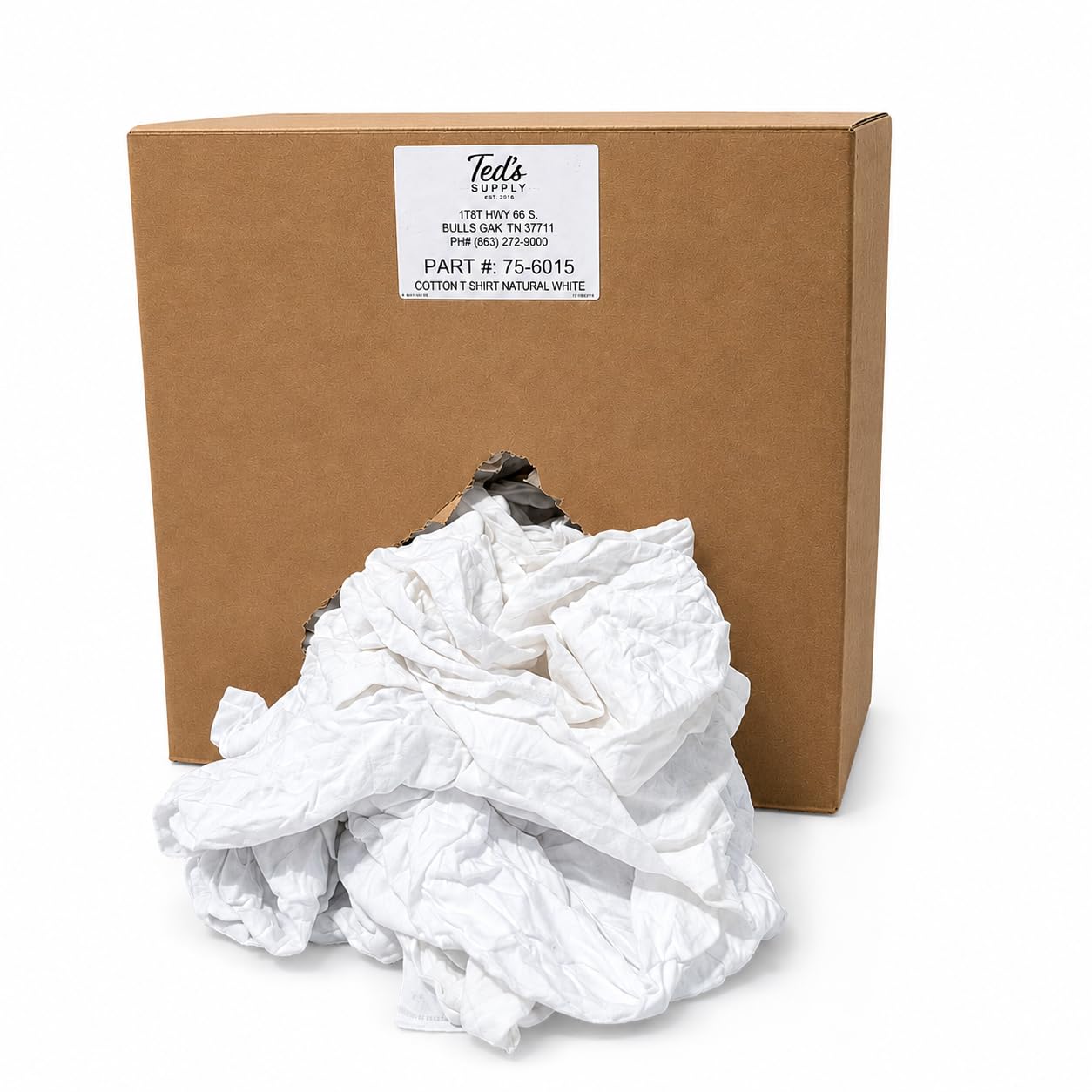 Ted's Supply White T-Shirt Rags, 10 Lb Bulk Box – Recycled Knit Cotton Blend Shop Rags For Automotive, Industrial Maintenance, Oil, Grease, Paint & Equipment Cleaning