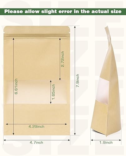 Miniatura 2 de Bolsas resellables de pie, bolsas de papel de estraza, paquete de 140 (4.7 x 7.9 pulgadas), bolsas de café, bolsas de embalaje con ventana, bolsas