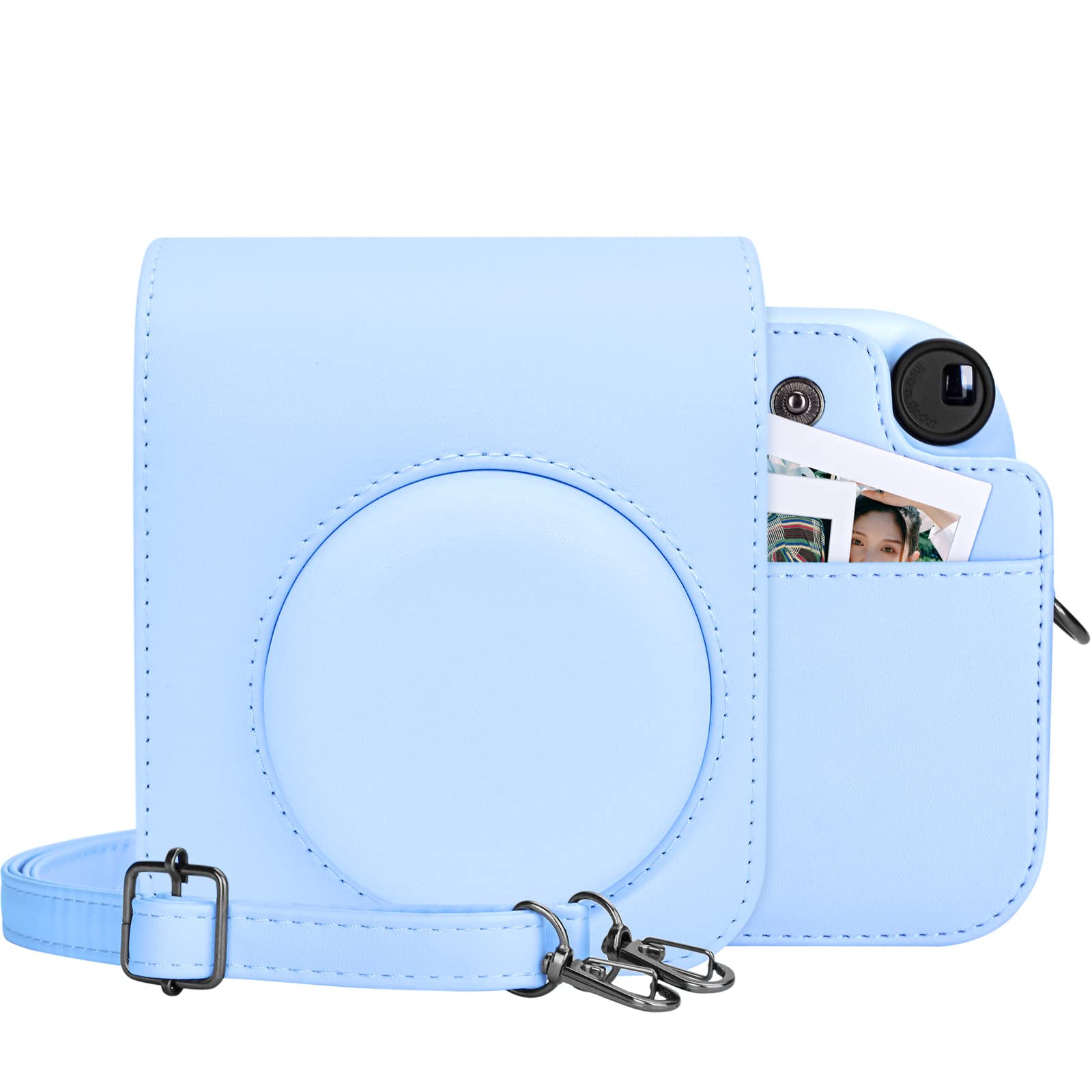 MUZIRI KINOKOO Protective Case for Instax Mini 12 Instant Camera - PU Leather Mini 12 Camera Carrying Bag with Photo Pocket & Adjustable Shoulder