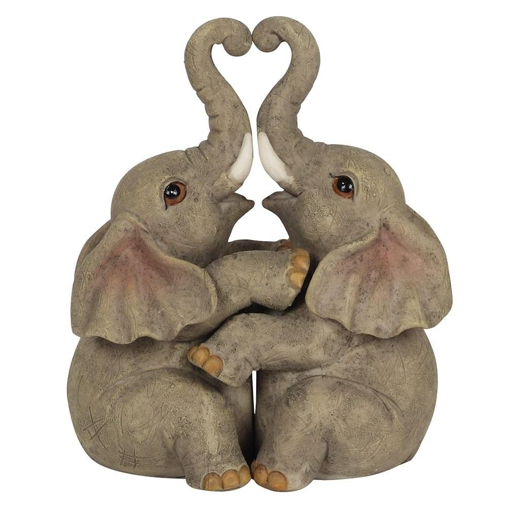 Adorable Grey Resin Embrace Elephant Couple Ornament - 12cm x 10cm (1 Pc.) - Charming Rustic Design, Durable Handcrafted Decor, Nature-inspired Gift - Ideal for Home Accessory