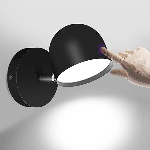Kawell Apliques de pared LED sensibles al tacto, atenuación continua, lámpara de pared LED de rotación de 350, lámpara de pared LED de lectura