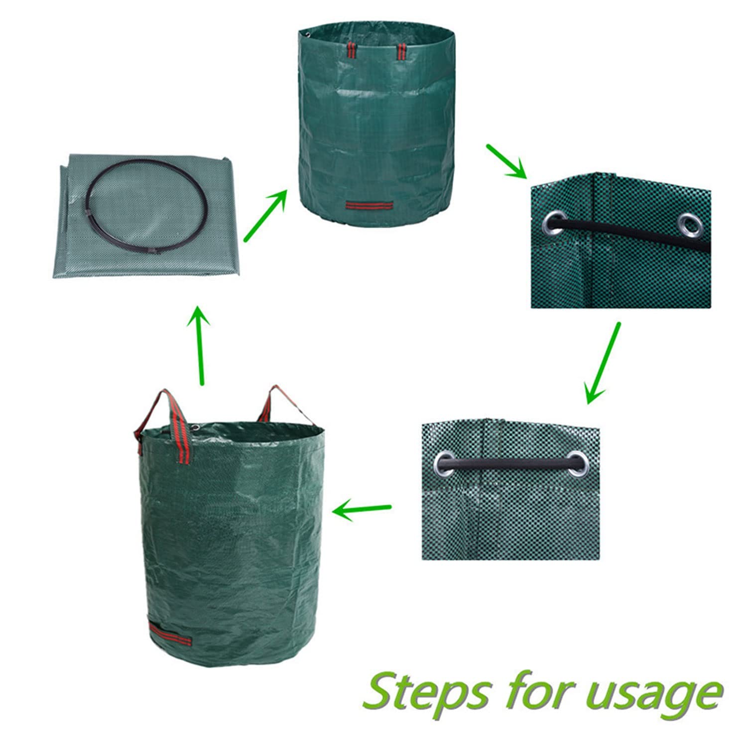 Sacs de Jardin,Sacs à Déchets de Jardin120L/272L/300L/400L/500L Sacs à Déchets de Jardin Résistants,Pliable et Réutilisable Grande Capacité (Color : 5pcs, Size : 400L)