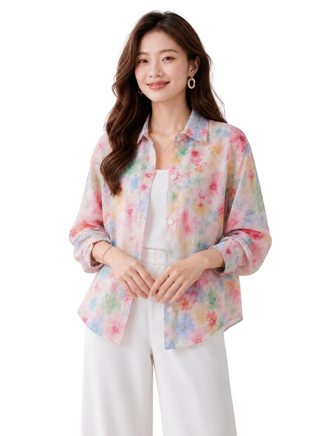 Women's Floral Printed Casual Shirt | Full Sleeve Button Down Collared Shirt | Lightweight Regular Fit Korean Floral Shirts for Office, Travel & Casual Wear-picture-47