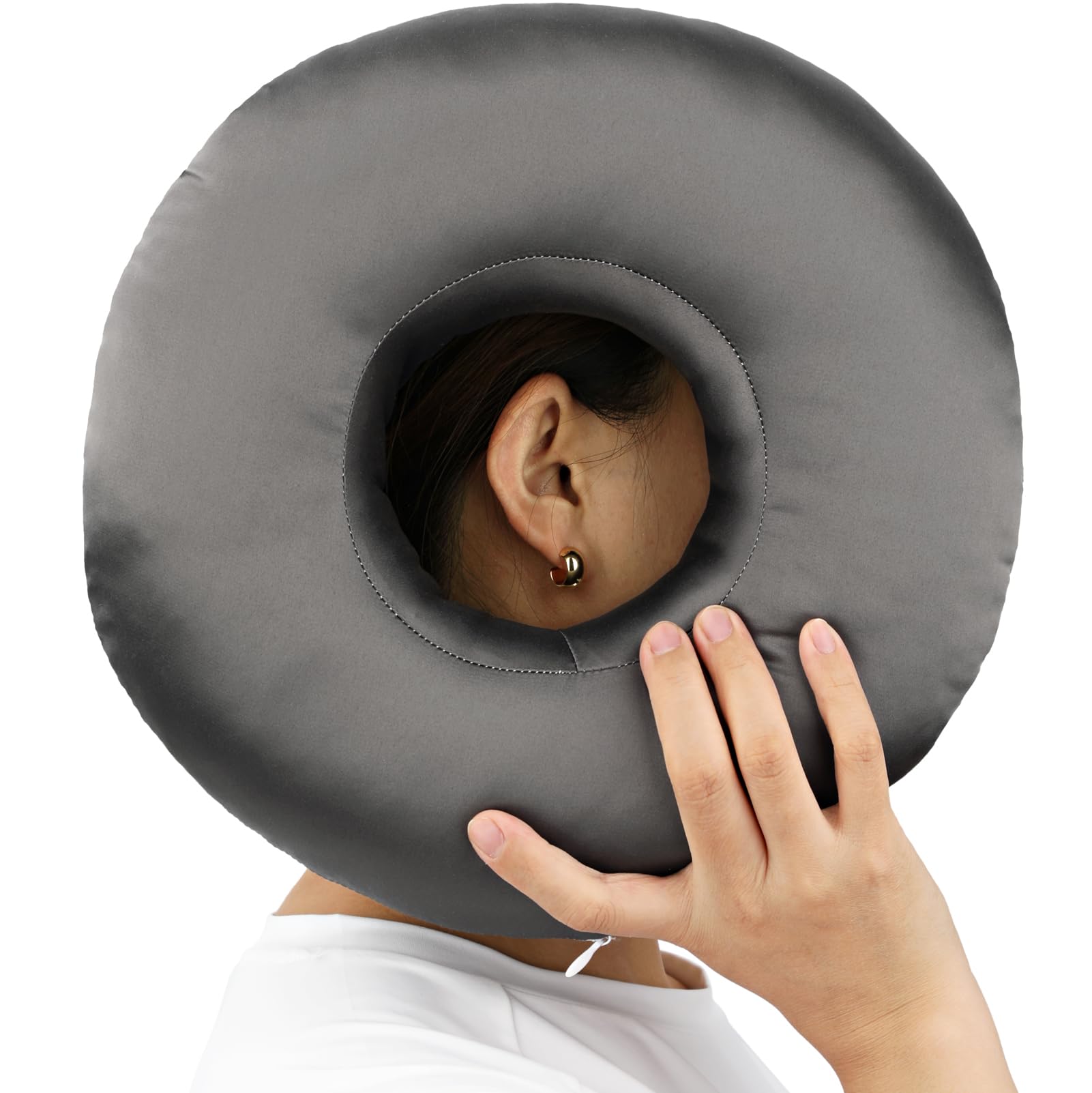 Silky Satin Piercing Pillow Ear Pillows Donut with Hole for Ear Pain CNH Piercing Pain Relief Sleeping Pressure Sore Side Sleepers Smooth Cooling Ear Guard Protector, Dark Gray