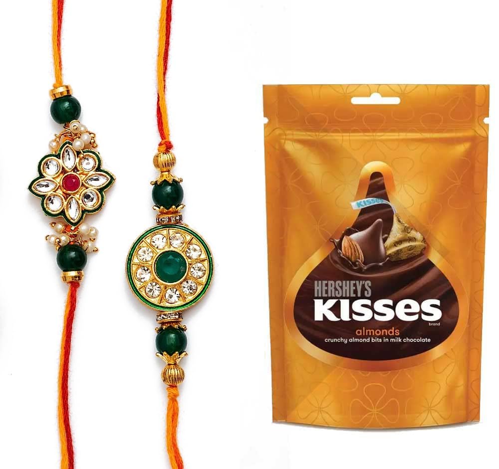CraftVatika Rakhi Set of 2 for Brother Boy with Chocolate Combo Hamper - Rakhi with Hersheys Kisses Almond Chocolates (B0B5L2L8SY) Amazon Price History, Amazon Price Tracker