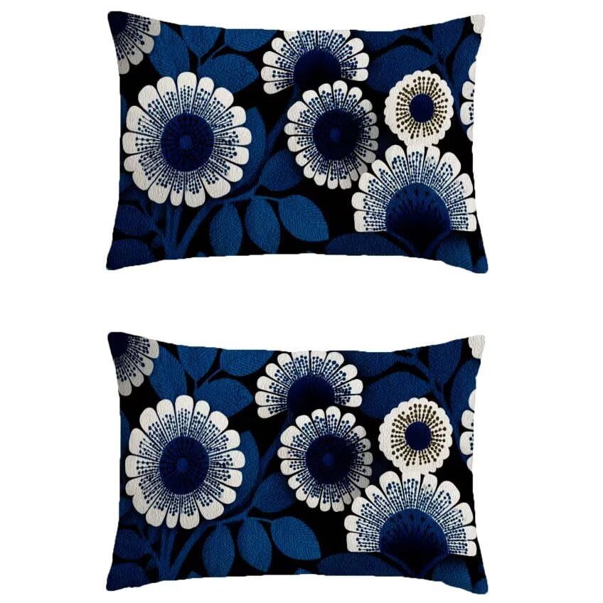Housse coussin exterieur marine 70x90 lin impermeable mandala