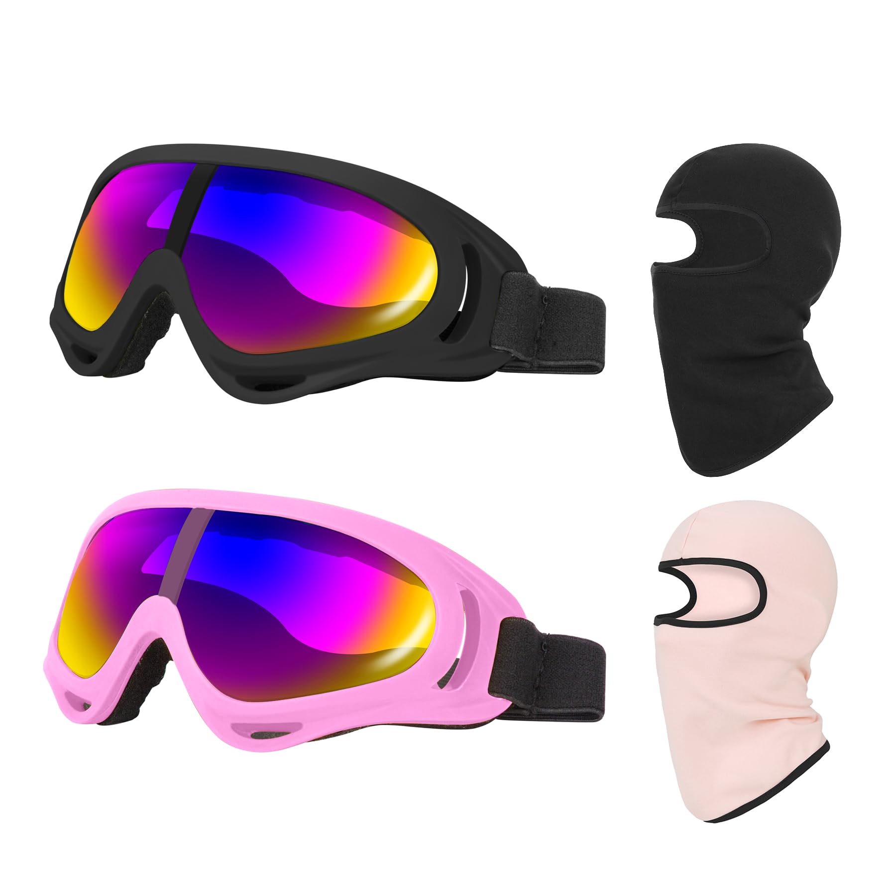 LJDJ Ski Goggles Pack of 2 - Snowboard Motorcycle Goggles Glasses for Boys Girls Youth Men Women
