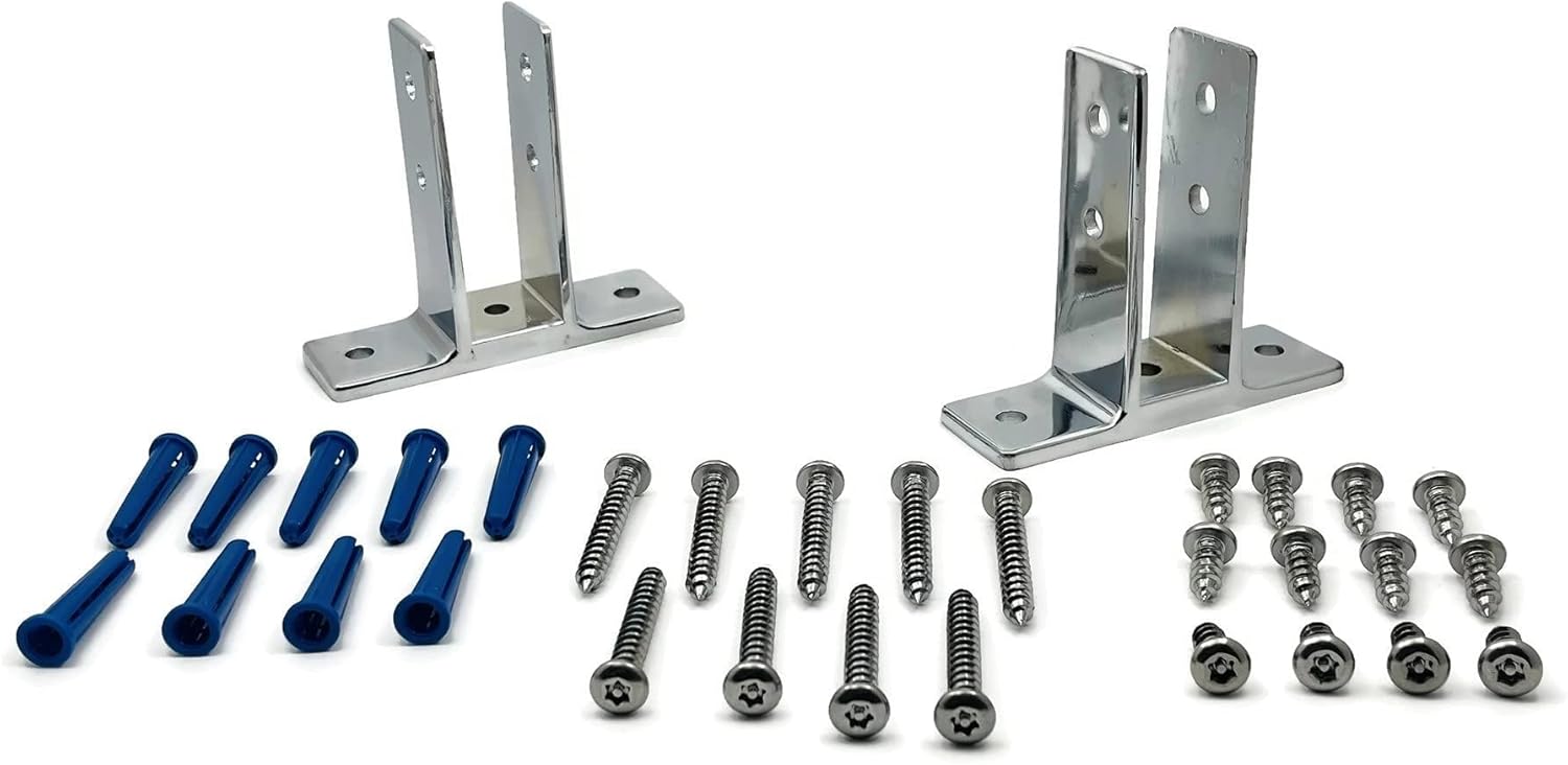 Harris Hardware 15516 Urinal Screen Pack 3 Polished Chrome Die Cast Zamac 2-Ear Urinal Screen Brackets for 1 in. Panels with Fasteners