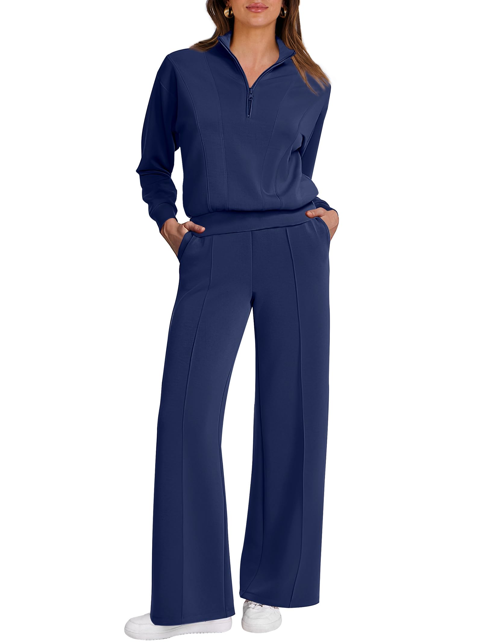 Caracilia 2 Piece Outfits for Women Fall Sweatsuits Oversized Half Zip Sweatshirt Sweatpant Matching Lounge Sets Tracksuit