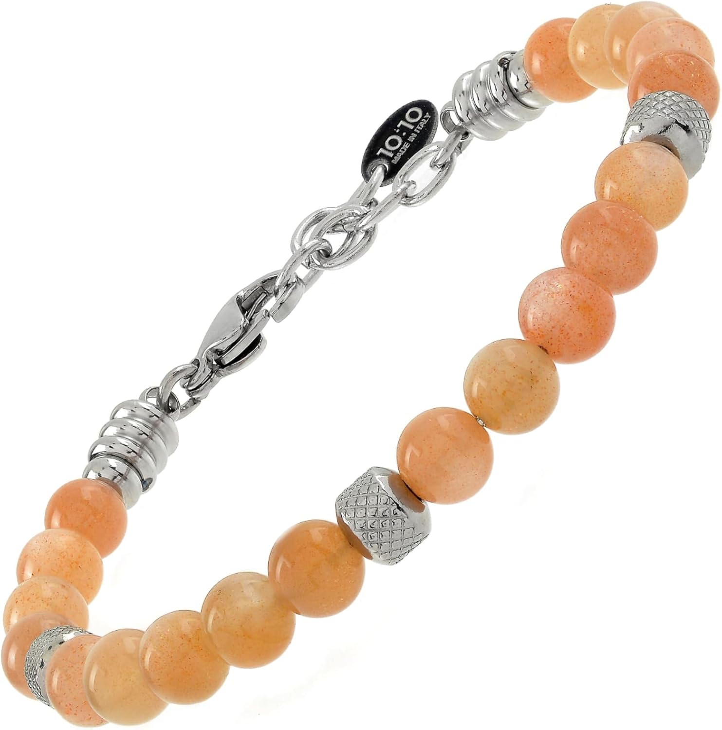 10:10 Beaded Bracelet for Men and Women – Natural Sun Stone and Stainless Steel – Adjustable, Durable and Elegant – Made in Italy