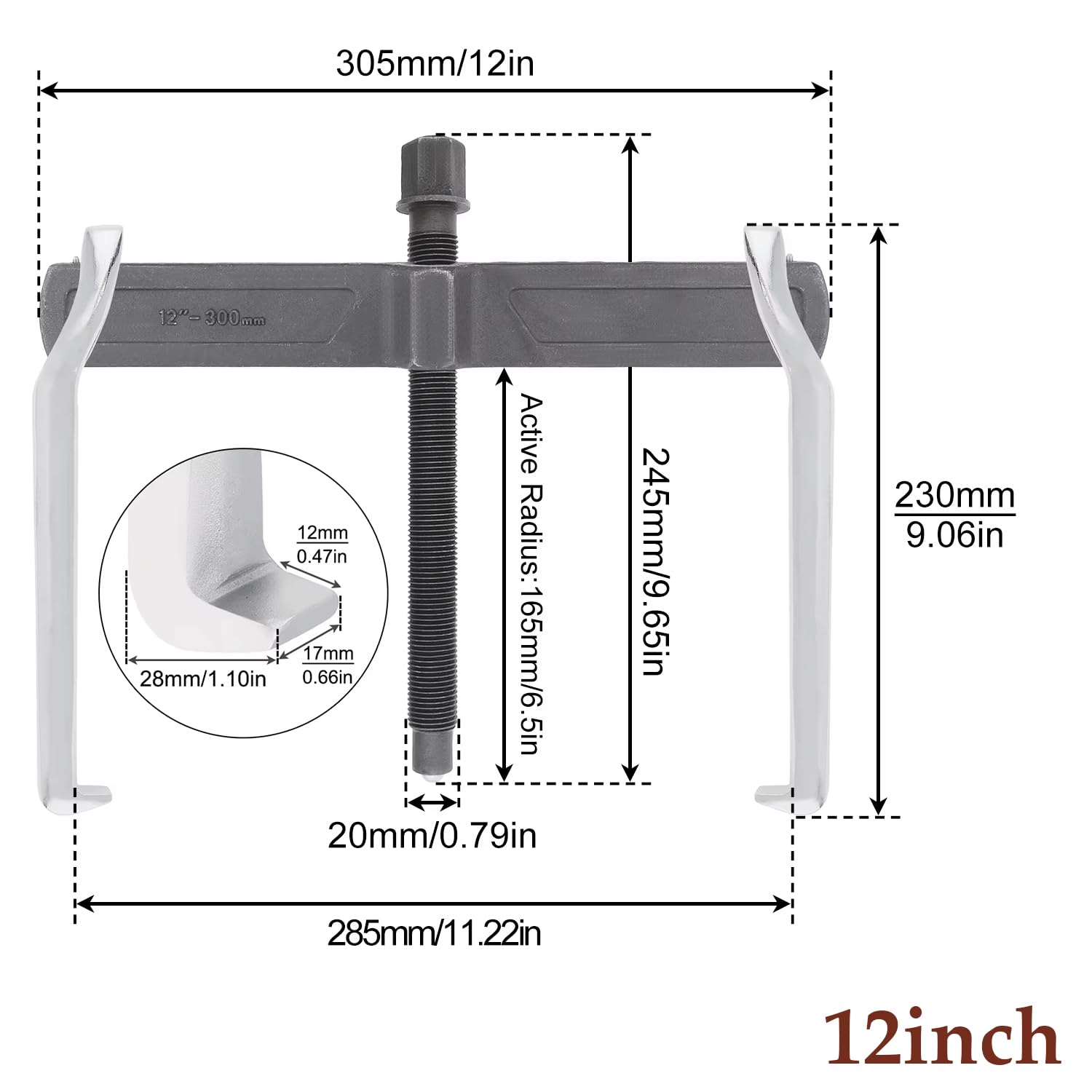 Extractor de engranajes de 2 mordazas de 12 pulgadas, extractor de engranajes de 2 garras para extracción de rodamientos de volante de polea y herramienta de extracción de engranajes para tracción