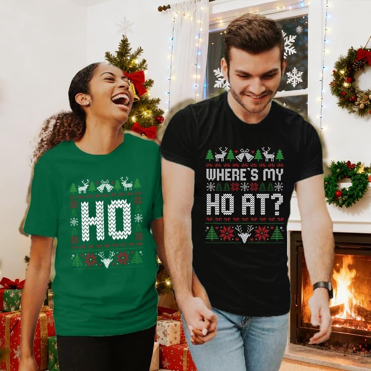Christmas Couples Shirts His and Her Matching Christmas Shirt Family Xmas Pajamas Short Sleeve Tees Tops - Image 4