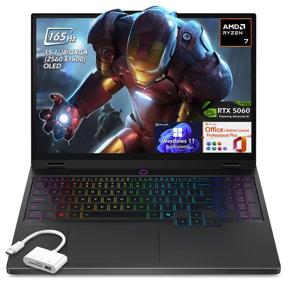 Legion 5 15.1" OLED WQXGA 165HZ Gaming Laptop, AMD Ryzen 7 260 8-Core, 16GB DDR5 2TB SSD, RTX 5060, Backlit KB, WiFi7, Win11 Pro Office Lifetime License, Eclipse Black, w/USB Hub, W/GaLiMu