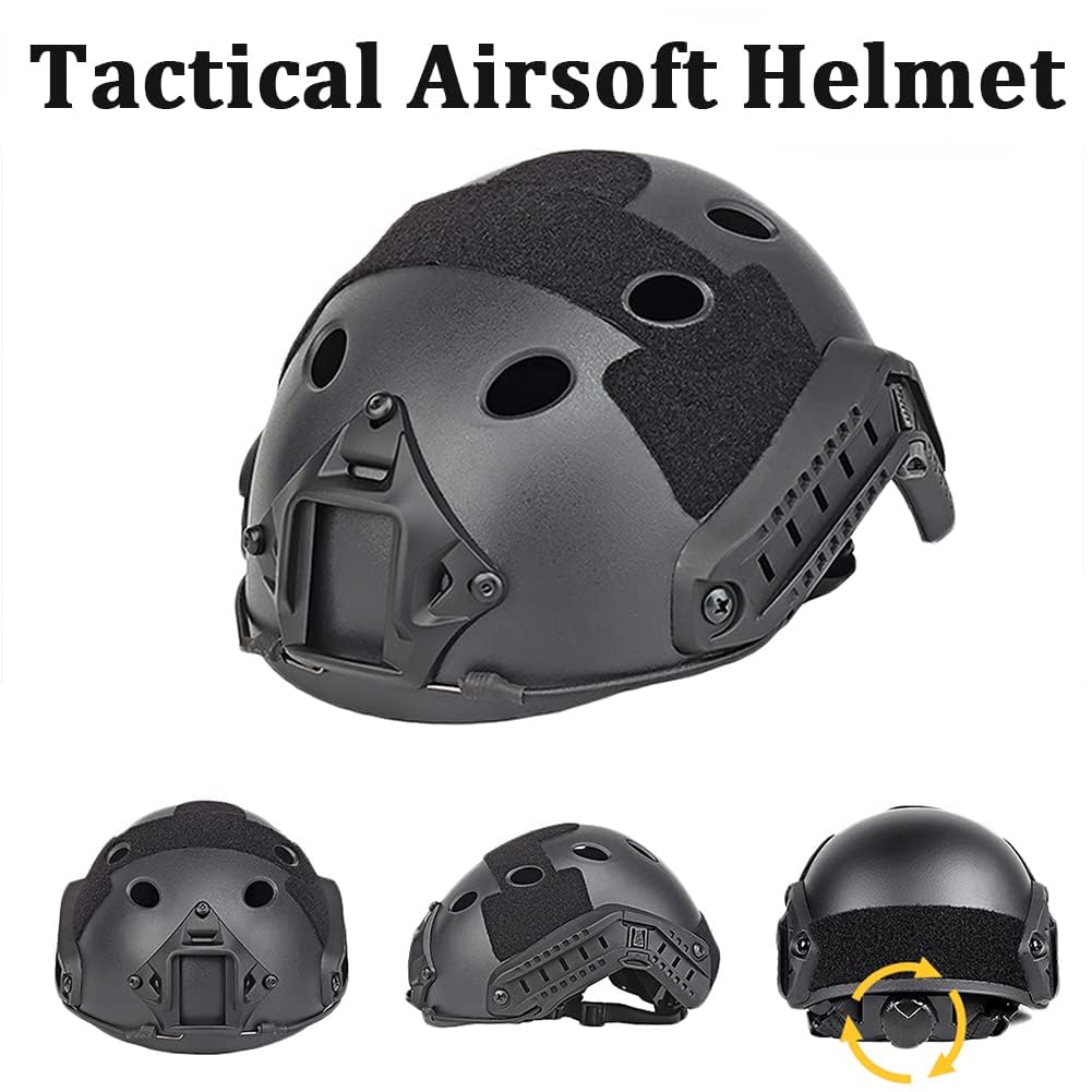 Ensemble de Casque Rapide, Équipement de Protection Style Militaire avec écouteur Tactique et Couvercle Casque, pour La Chasse en Plein Air Airsoft Paintball (Pas de réduction de Bruit)
