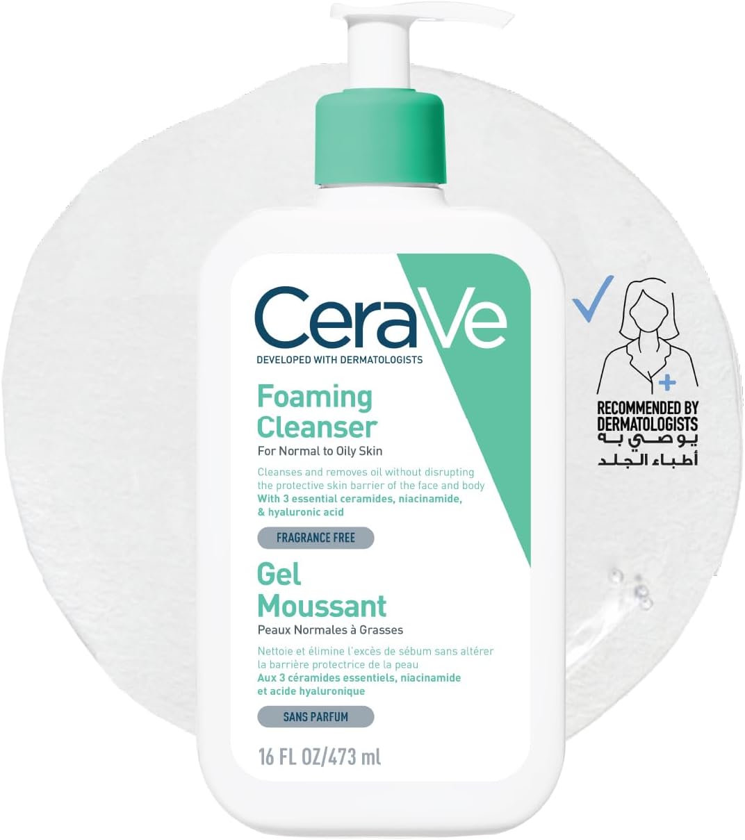 – Cerave Foaming Cleanser for Normal to Oily Skin with Hyaluronic Acid