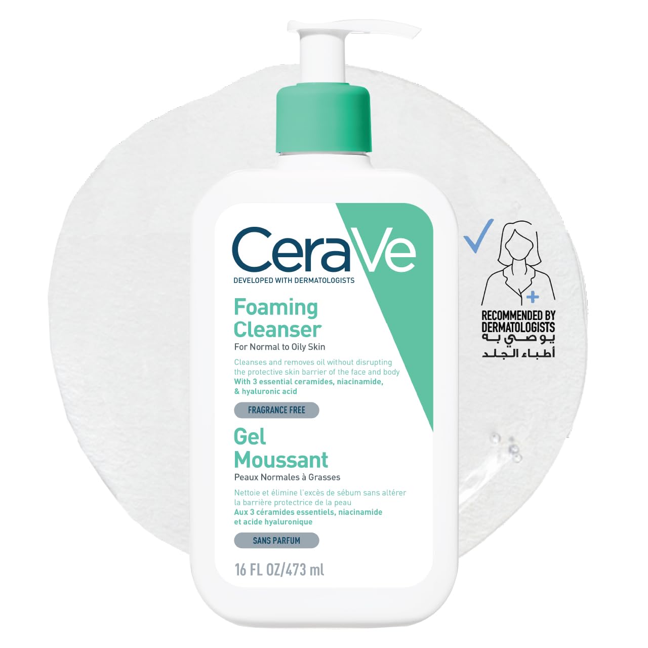 CeraVe Foaming Facial Cleanser 473ml Value Size - Gel-to-Foam Daily Face Wash with Ceramides, Niacinamide and Hyaluronic Acid for Normal to Oily Skin, Long-Lasting Family Size Pump