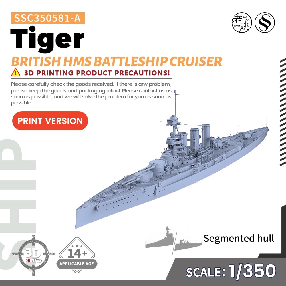 MRY-SFW SSC350581-A 1/350 zestaw do budowy modelu wojskowego, brytyjski krążownik pancerny HMS Tiger, segmentowany kadłub