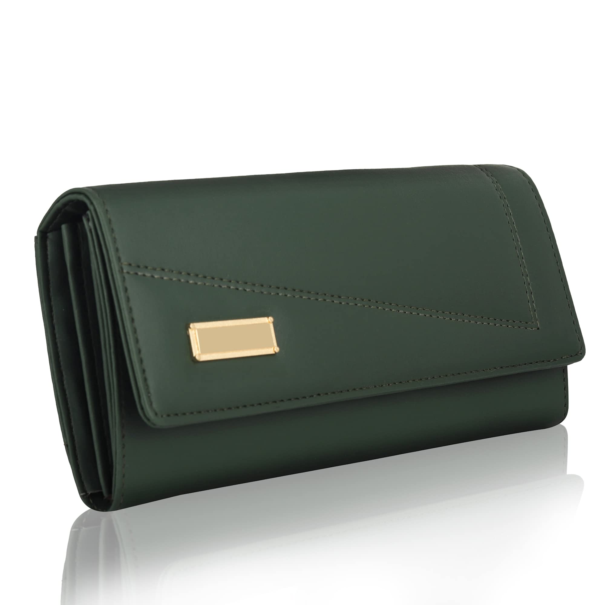 Faux Leather Women's Green Wallet Hand Clutch | Phone Pocket | 4 Card Pockets (Arf-003Grn)