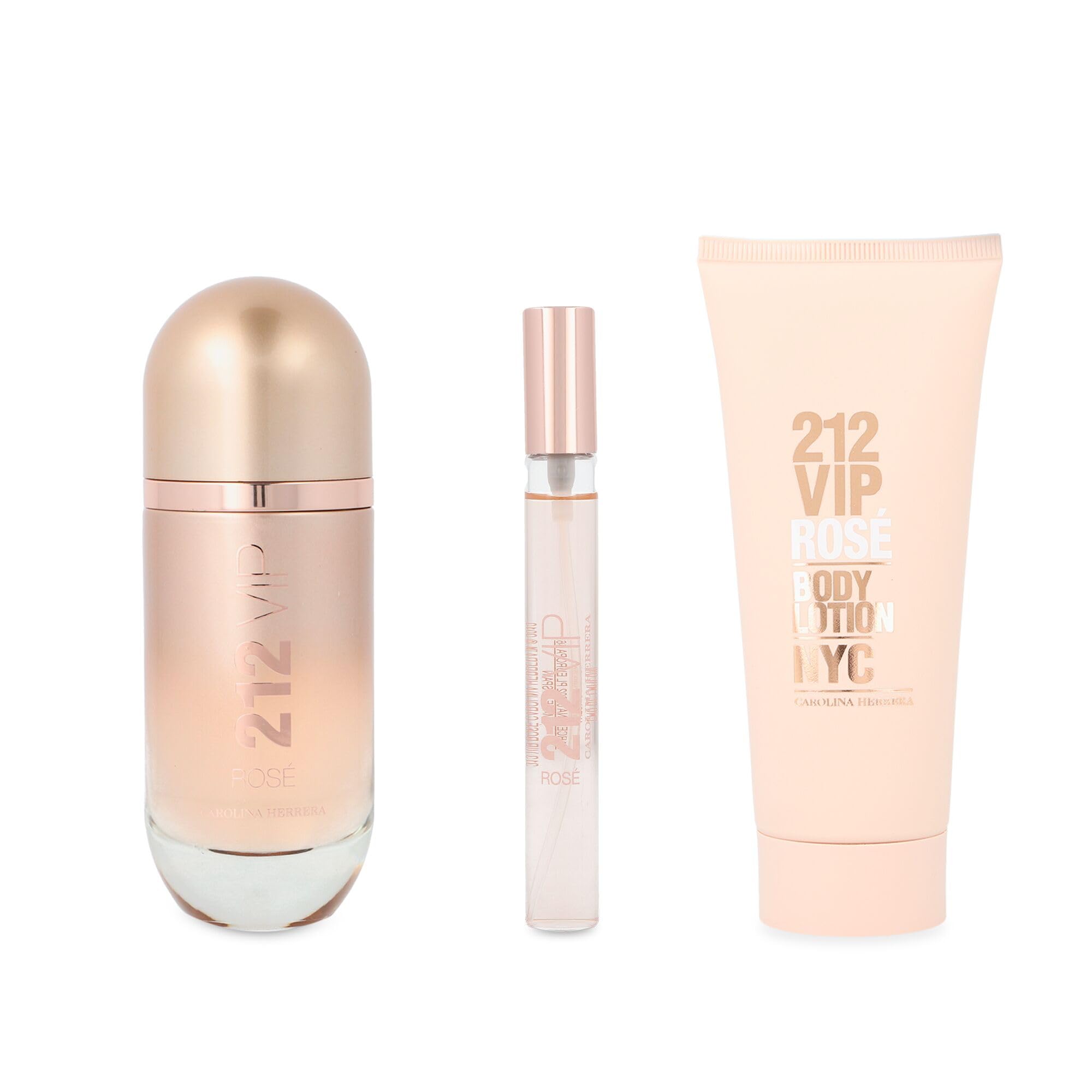 Carolina Herrera 212 Vip Rose 3-Piece Gift Set for Women (2.7 Oz Eau De Parfum Spray + 3.4 Oz Body Lotion + 0.33 Oz Eau De Parfum Spray Mini)
