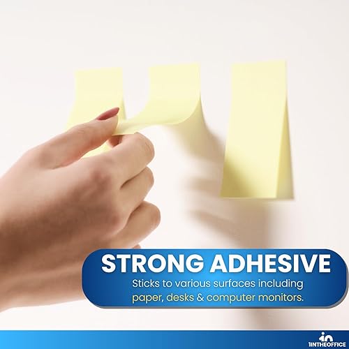 Miniatura 4 de 1InTheOffice Notas adhesivas de 3 x 3, notas adhesivas amarillas, bloc de notas autoadhesivas, 100 hojas/paquete, 12 unidades
