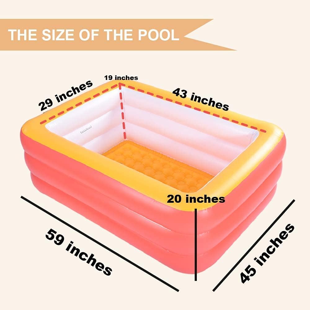 Kiddie Pools, Inflatable Swimming Pool with Soft Floor, Durable 59 inches Swim Play Kids Pool for Garden or Backyard or Indoor (Blue&Green&Orange)