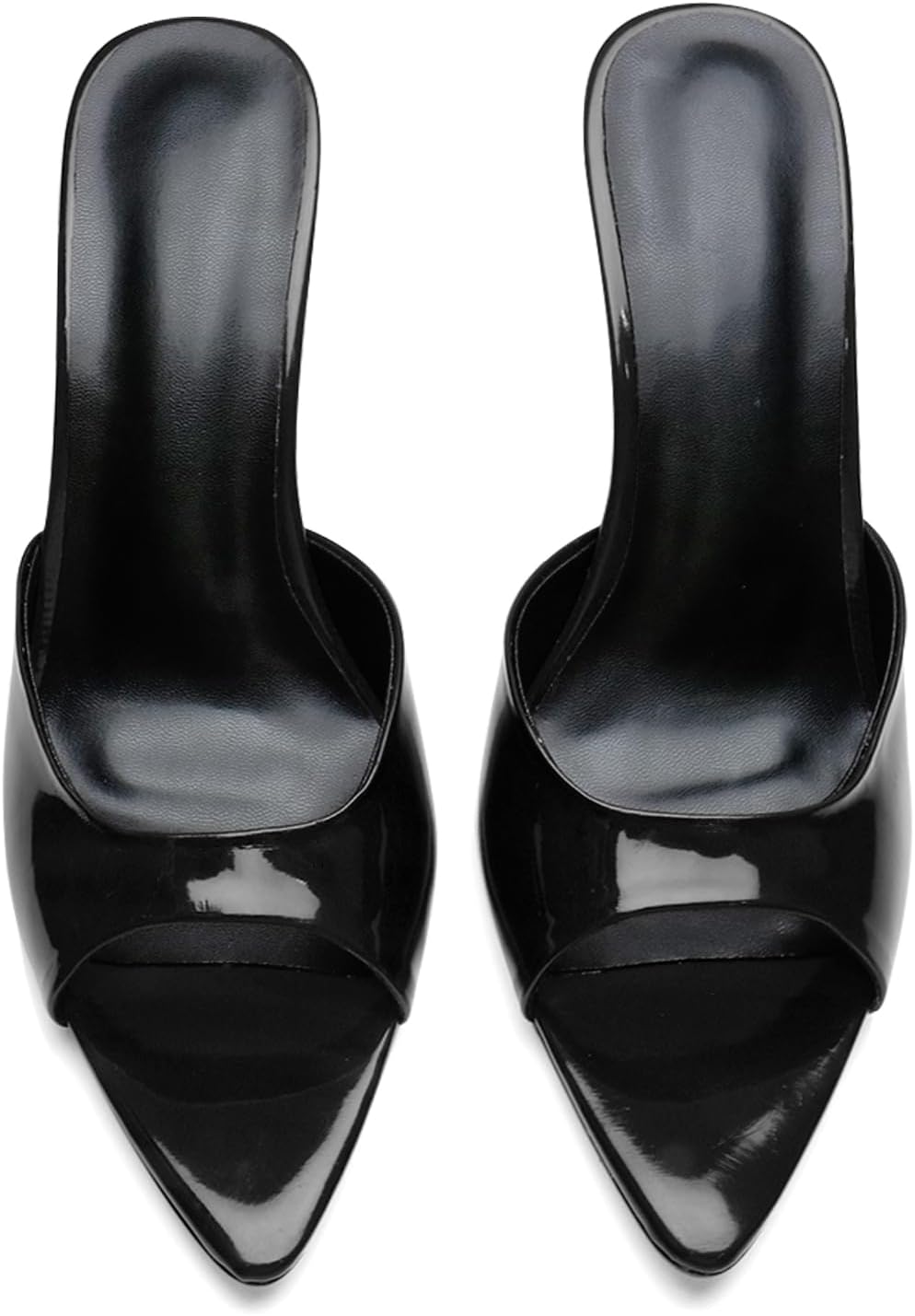 High Heel Mules for Women Slip On Open Pointed Toe Patent Leather/Faux Fur Stiletto Pumps Formal Mule Sandals Dress Stiletto, Formal, Classy, Pumps, Dress, Walking Shoes - Image 5