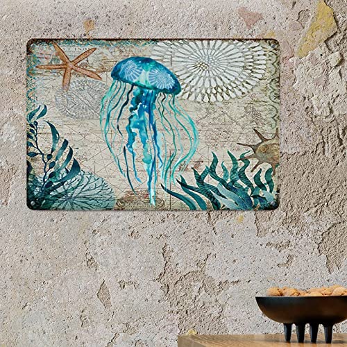 Méduse en métal panneau d'art vintage décoration murale océan plage