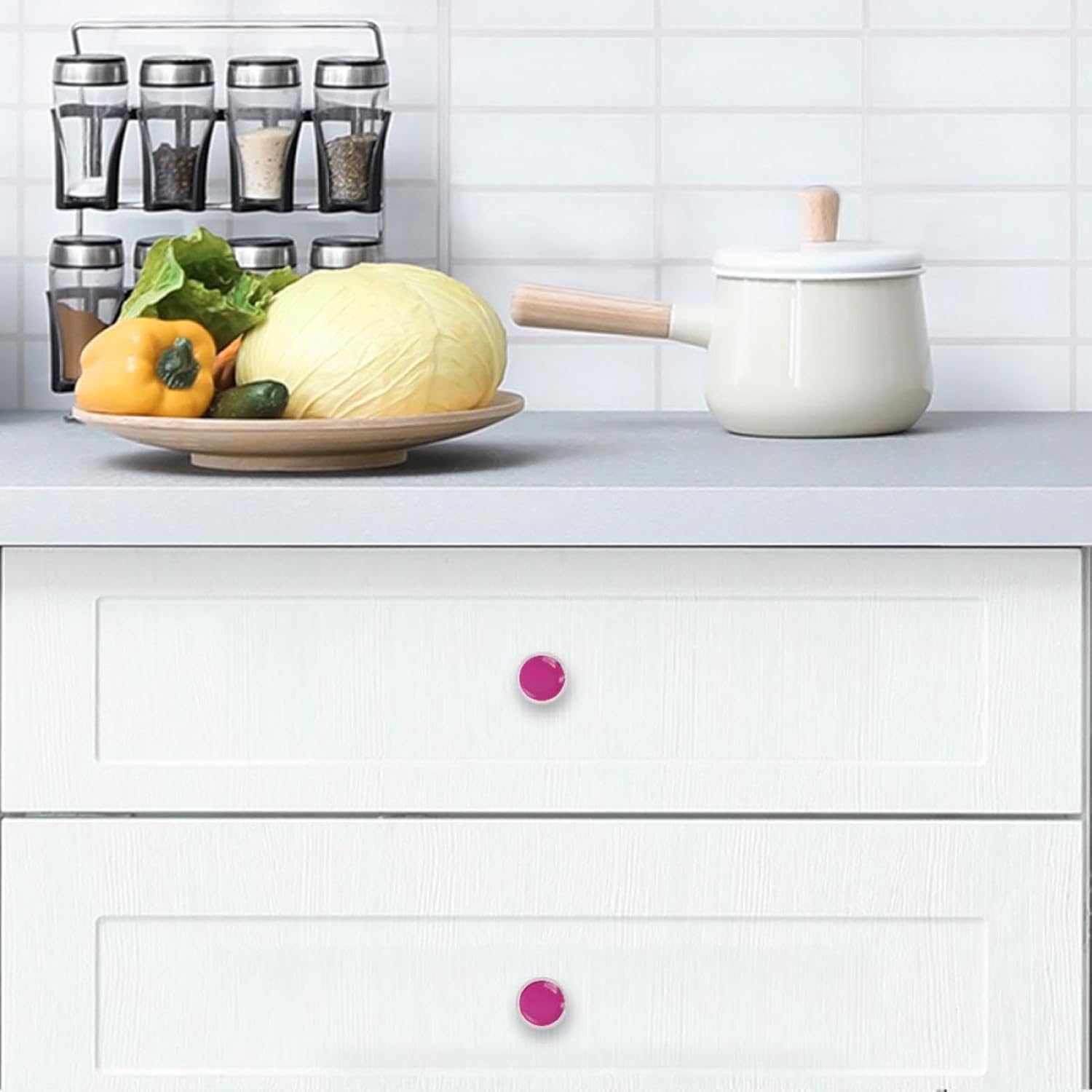 Modern Hot Pink Solid Color 4 Pcs White Glass Drawer Knobs Dresser Knobs Pulls Door Knobs Handles for Kitchen Wardrobe Cupboard Hardware Furniture