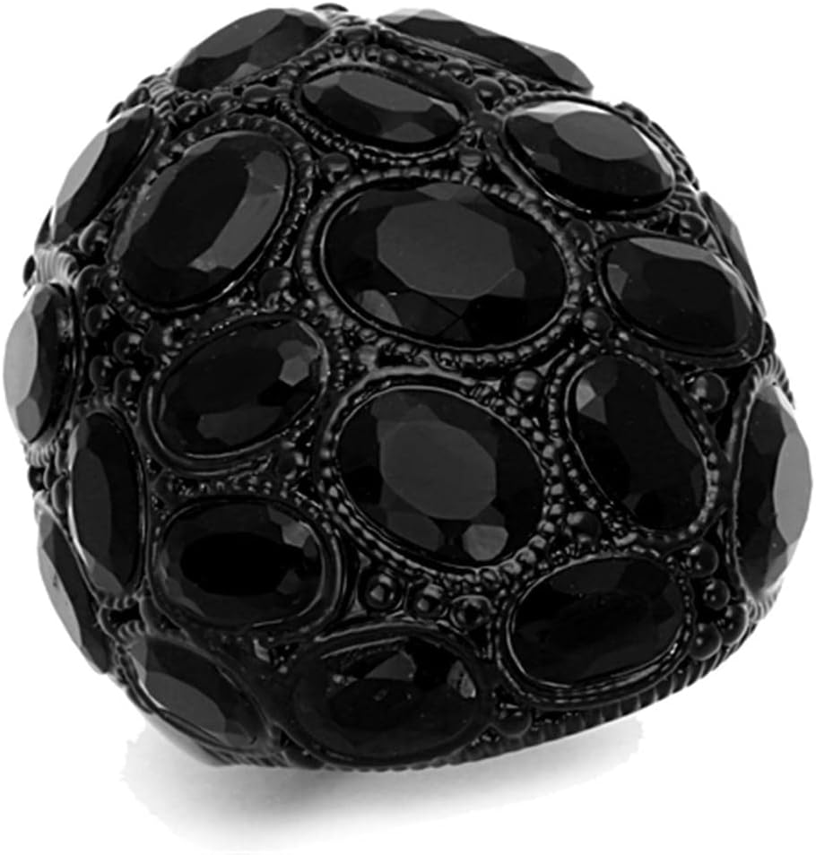 LO3000 - Ruthenium Brass Ring with Synthetic Synthetic Glass in Jet