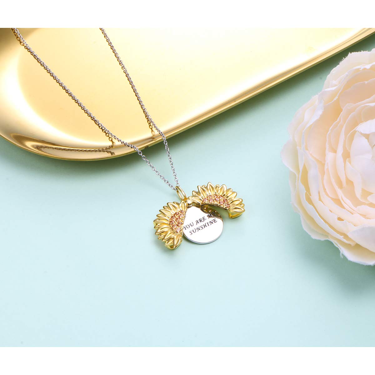 Collana con ciondolo in argento Sterling con ciondolo a forma di girasole, con ciondolo a forma di girasole, gioiello per donne e ragazze, Argento sterling
