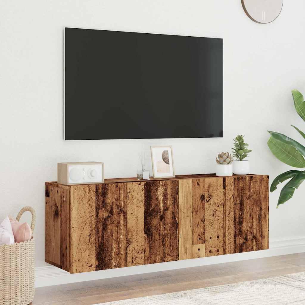 Set di 2 credenze per TV, in legno vecchio, 60 x 30 x 41 cm, in legno di legno, con vano portaoggetti, moderno, per lettore DVD e console di gioco