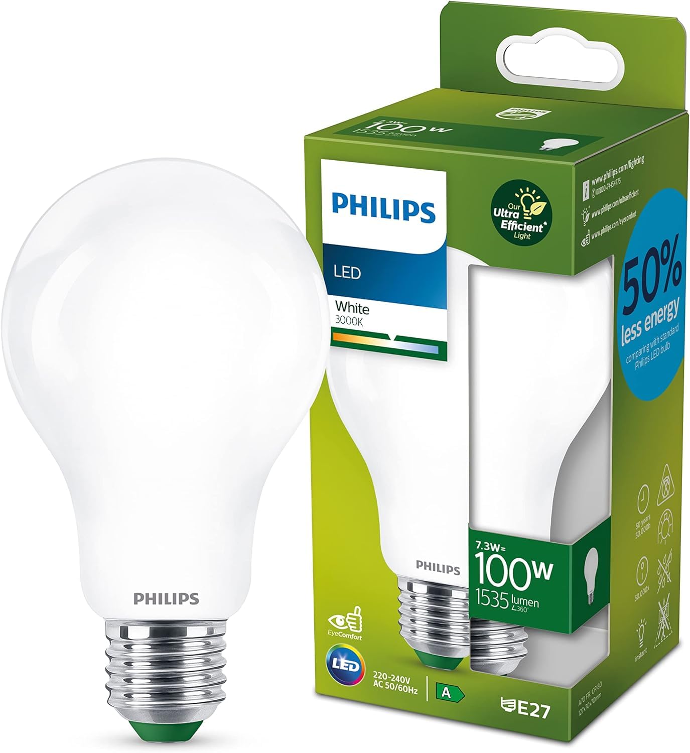 Ampoule LED Philips E27 100W classe A 3000K en verre pour illuminer votre salon