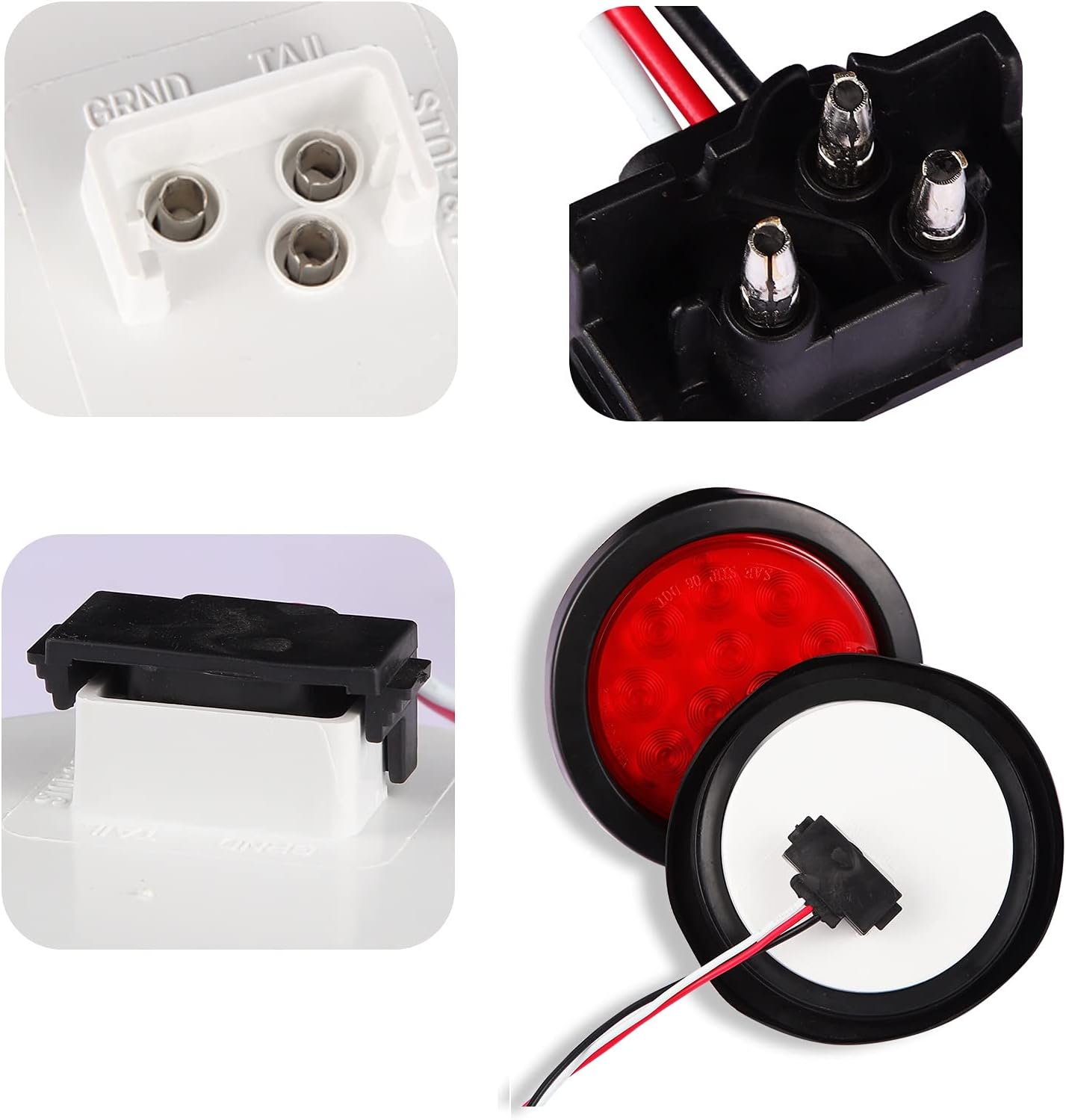 4" Round Trailer Lights, LED Trailer Tail Lights Kit Brake Reversing Tail Lights Turn Signal 12 Diodes IP67 Waterproof with Grommet & Plug for 12V Trucks Snowmobiles Trailers Pickups Campers 2PCS