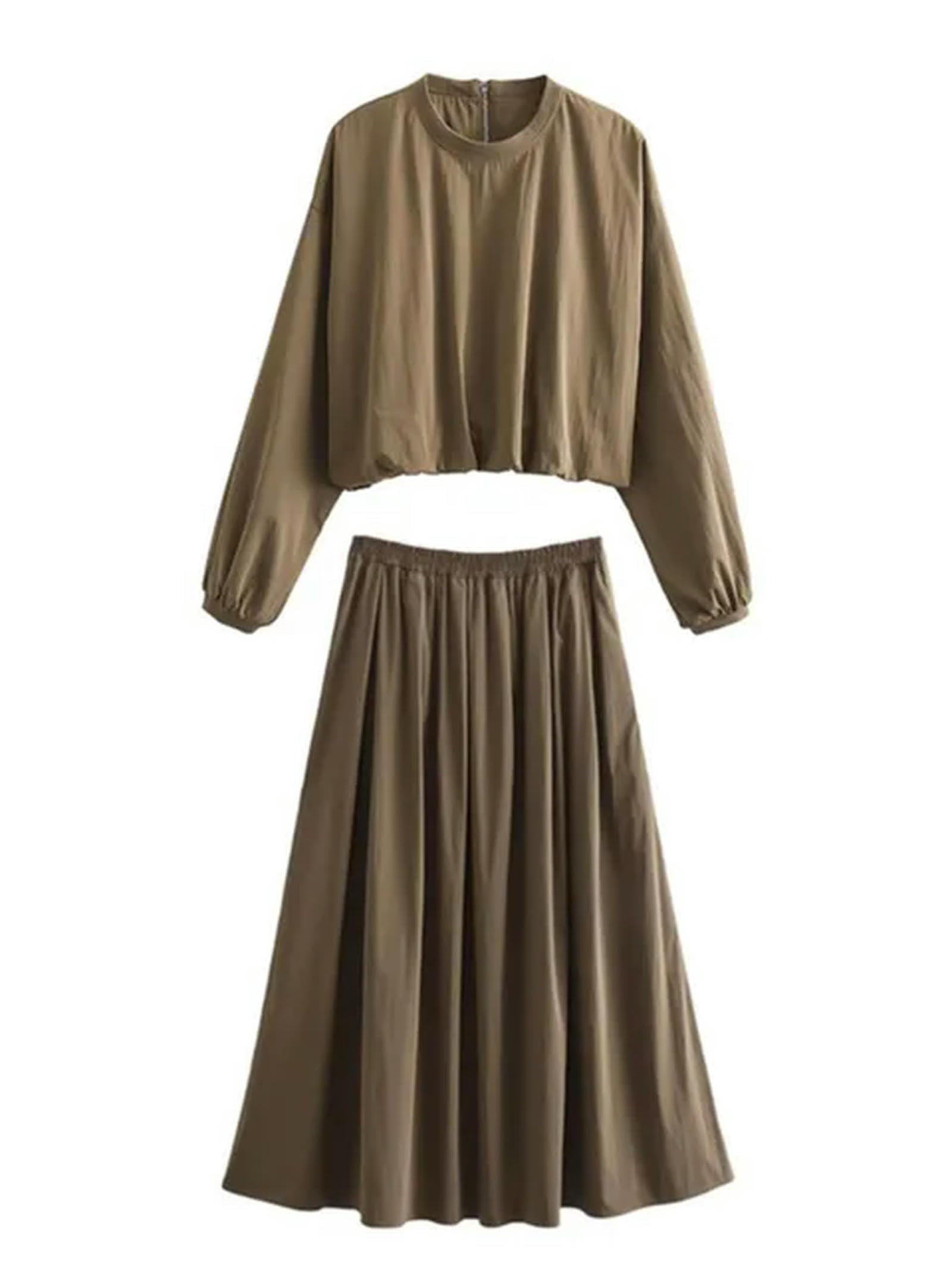 Blusa Informal Negra para Mujer, Top de Manga Larga con Cuello Redondo y Cremallera en la Espalda, Ropa de Calle para Mujer, Conjuntos 06-04-M