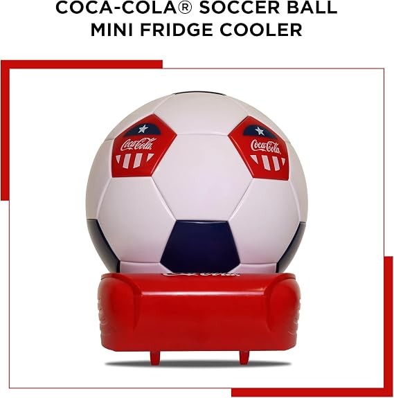 Coca-Cola Soccer Ball 5 Can Cooler, 12V DC/110V AC Cooler, for home, dorm, office, travel, camping, car, boat, truck, beverages, snacks, skincare, cosmetics, medication