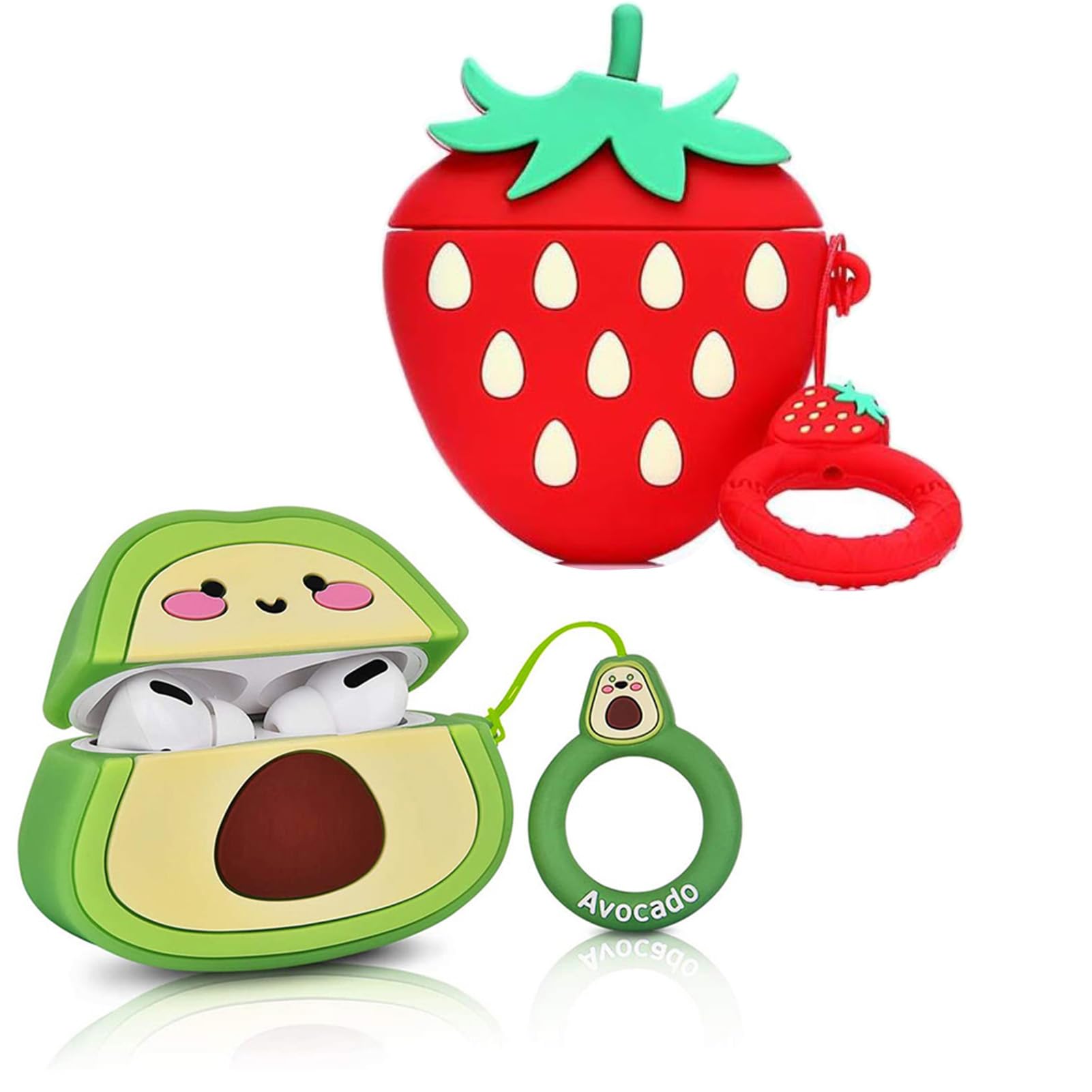 Silicone 3D Avocado + Strawberry Earphone Case for Airpdos 1/2 3 Pro Pro 2 Bluetooth Headset Protective Soft Cover Case (for Airpod Pro)