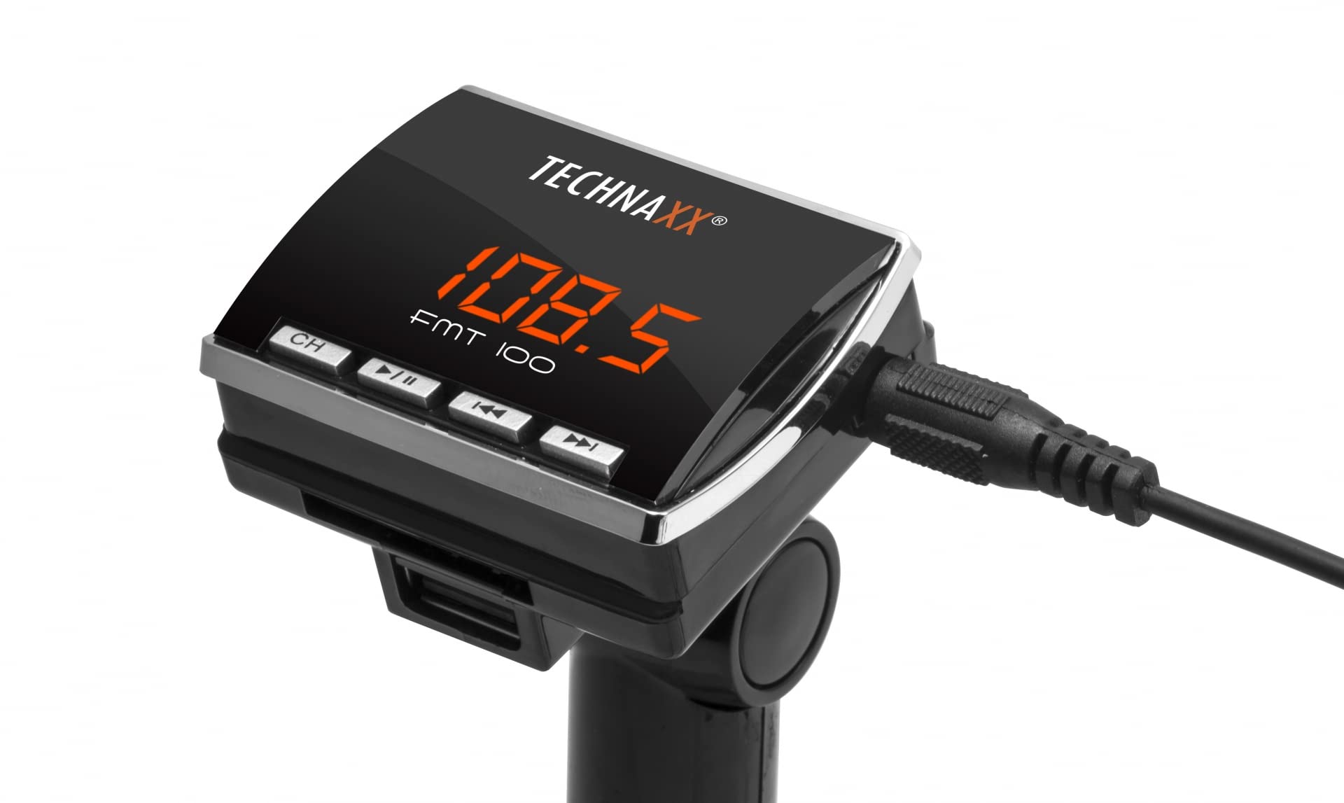 Technaxx FM-Transmitter Auto-Radioadapter mit SD-Kartenslot und USB-Port FMT100 – LC-Frequenzanzeige, MP3, Übertragungsreichweite ca. 3 m, Fernbedienung
